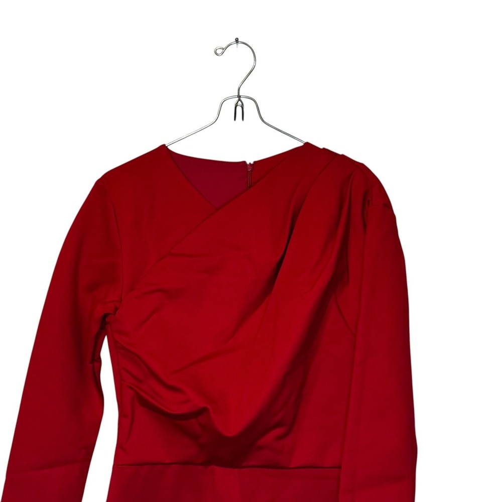 Chloe Kristyn Women's Dress Bianca Ponte‎ Pleated Long Sleeve Stretch Red Medium - Picture 2 of 7